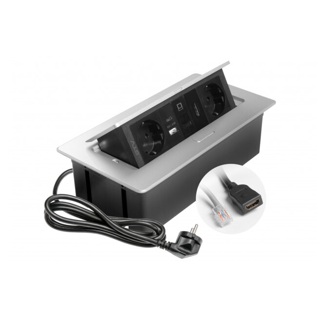 UGRADBENA UTIČNICA SOFT, 2xSCHUKO USB A C HDMI, RJ45, ALU