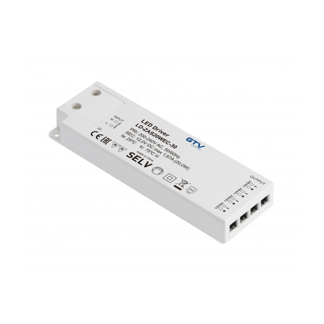 LED TRANSF. 12V, 20W, 220-240V, SLIM, easy click, IP20