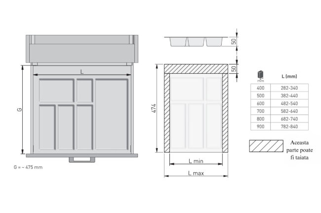 ORGANIZATOR ZA LADICE AXISPACE ANTRACIT
