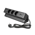 UTIČNICA STOLNA BASCO, 3xSCHUKO, USB A C, CRNA, IP20