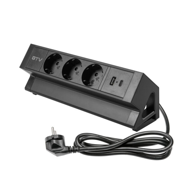 UTIČNICA STOLNA BASCO, 3xSCHUKO, USB A C, CRNA, IP20