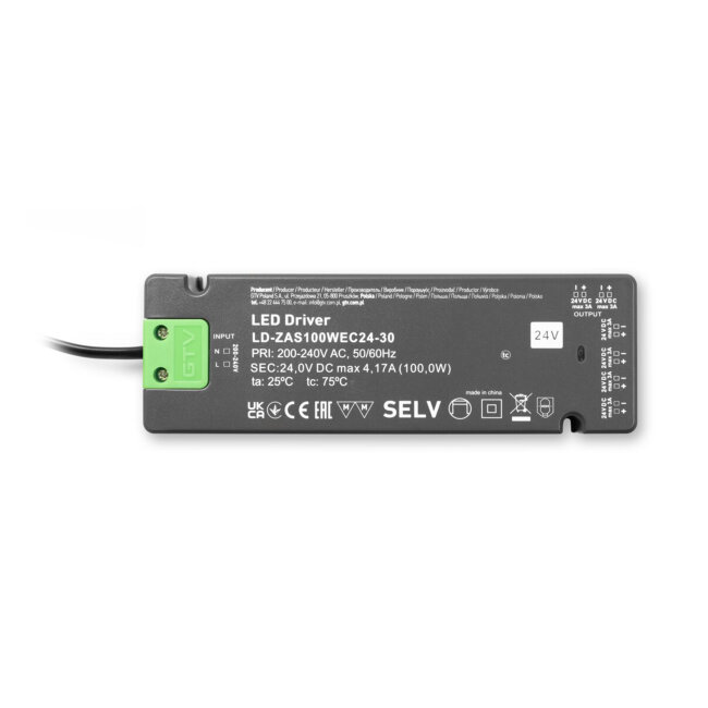 LED TRANSF. 24V, 100W, 220-240V, SLIM, easy click, IP20